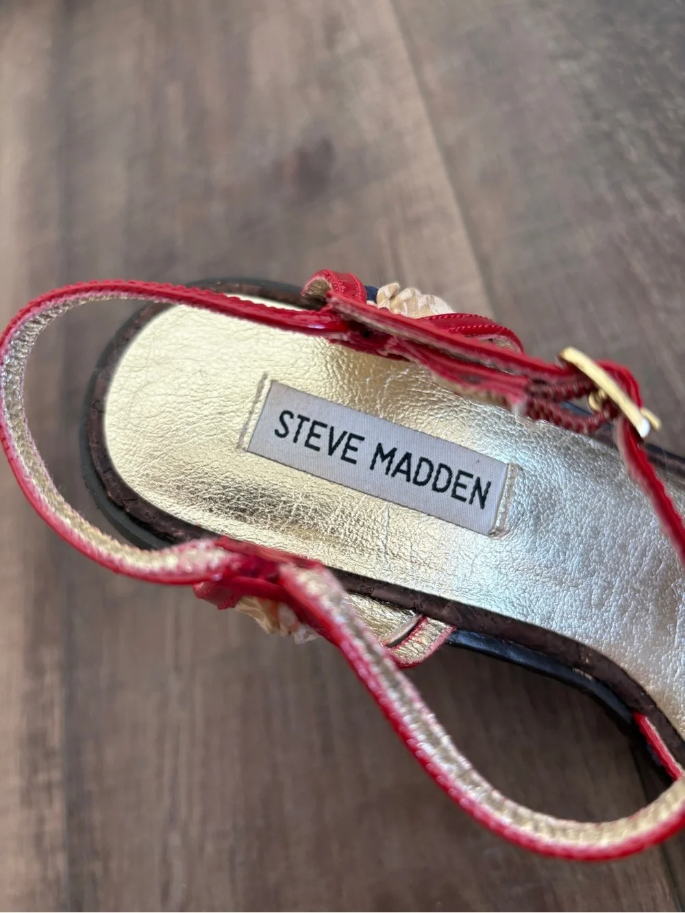 Steve Madden Lynbrook Red Floral Cork Wedge Sandals